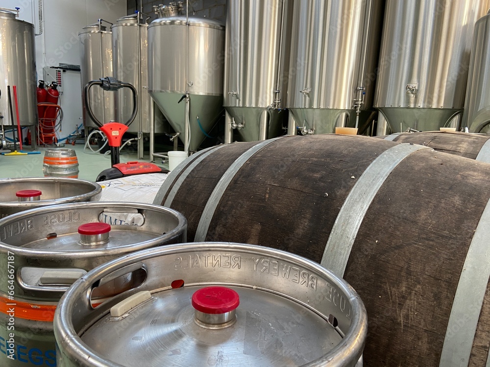 Fermentation vat tank of beer ale or lager or beer, ale at brewery micro brewery tanks Fermentation vat tank of beer ale or lager or beer, ale at brewery micro brewery tanks