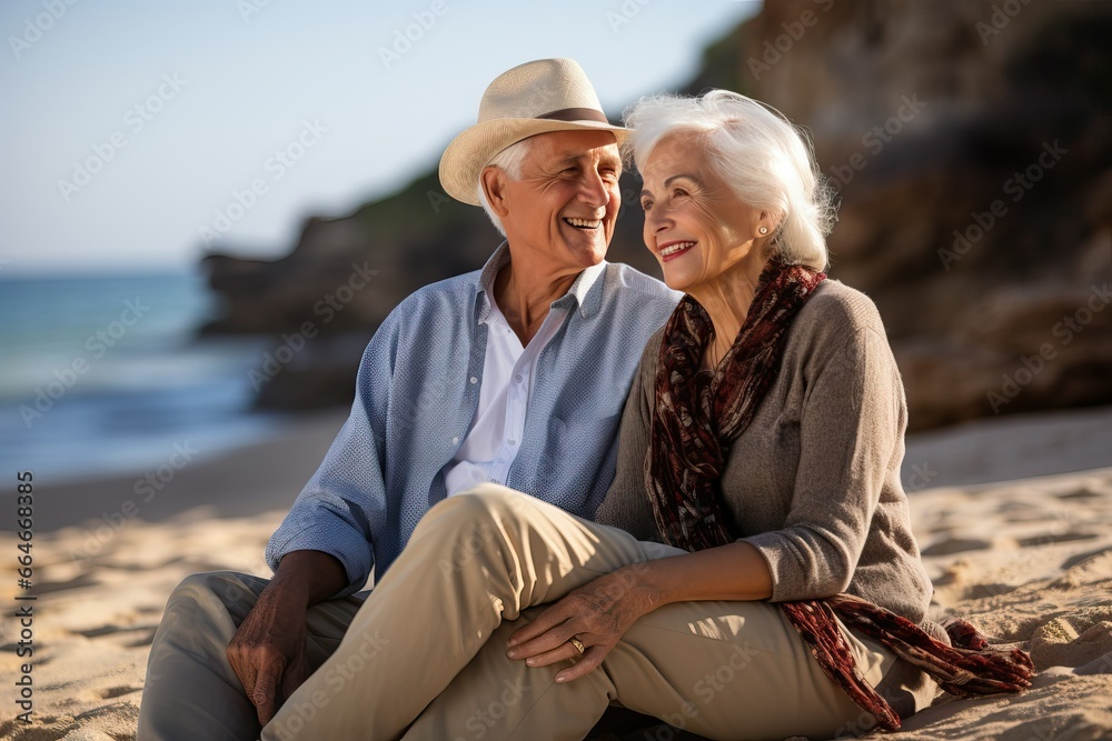 couple sitting on the beach, senior