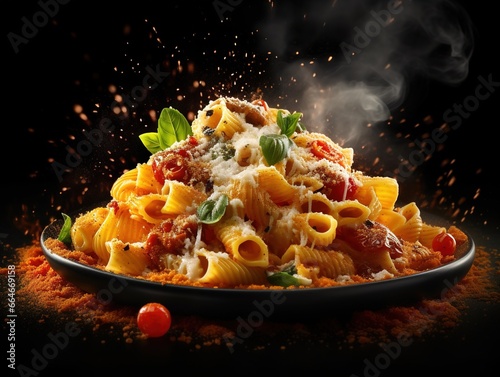 Very delicious and appetizing looking macaroni with black background