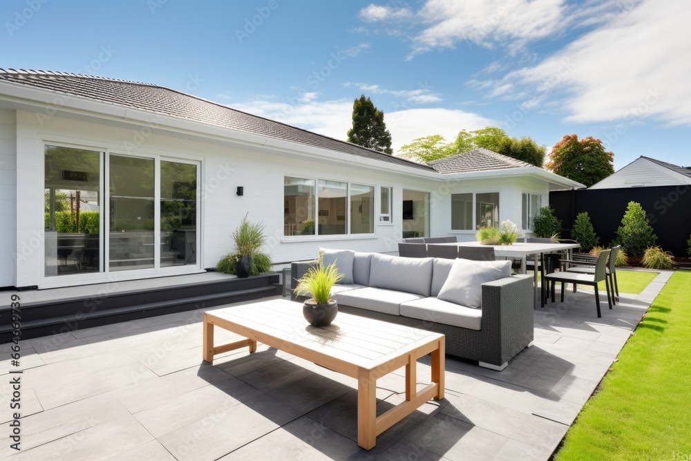 Contemporary house with a sleek modern garden furniture
