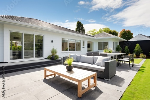 Contemporary house with a sleek modern garden furniture © piai