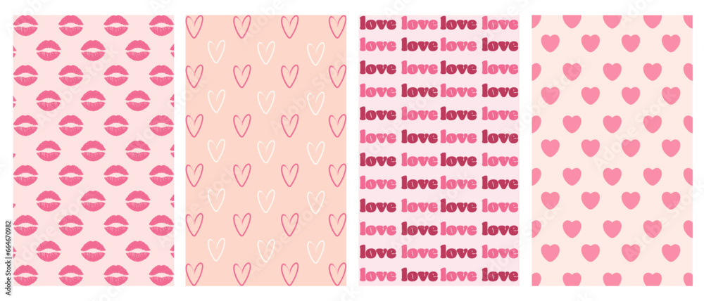 Vector set of vertical pink cards for Valentines Day or wedding.Love vertical poster.Vector illustration