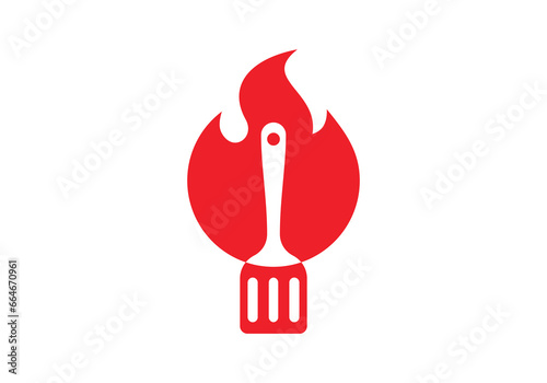 fire and spatula logo combination. hot bbq restaurant food icon vector concept.	

