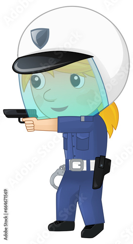 Cartoon character policeman girl at work with handcuffs and helmet isolated illustration for childlren photo