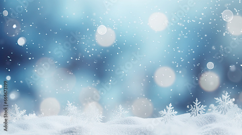 Christmas winter background with snow and blurred bokeh.Merry christmas and happy new year greeting card with copy-space © Chris