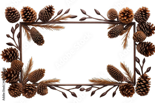 Frame of pine cones isolated on transparent background