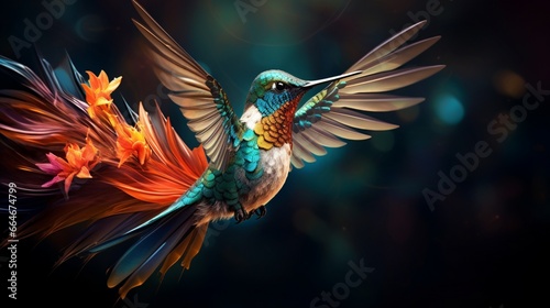 Illuminate the enchanting world of a hummingbird's shimmering feathers in mid-flight. © UMR