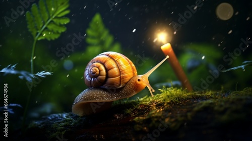 Illuminate the enchanting world of a tiny snail's trail left behind on a rainy morning.