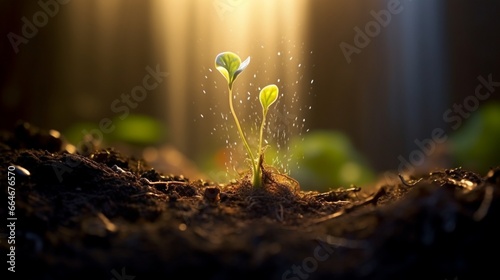 Witness the magical transformation of a seed sprouting into a young plant. photo