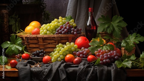 The basket is full of grapes and oranges UHD wallpaper Stock Photographic Image