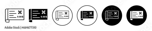 Bounced check Icon. dishonored bounced bank check symbol set. Bankruptcy cheque vector sign. Wrong ckeck bounce line logo