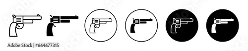 gun Icon. police handgun to fire symbol set. Pistol rivolver vecrtor sign. Metal gun shot line logo