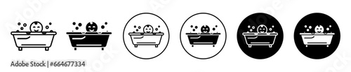 baby bath on bathtub Icon. Toddler baby bathtub for shower symbol set. Infant child wash bath tub vector sign. 