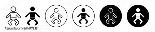 Baby icon. Infant child in diaper symbol set. Kid or baby child care vector sign in line style.