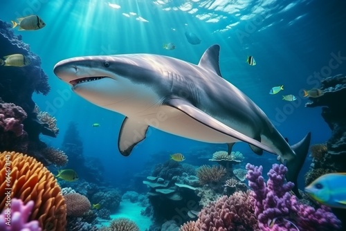 Shark underwater. Background with selective focus and copy space © top images