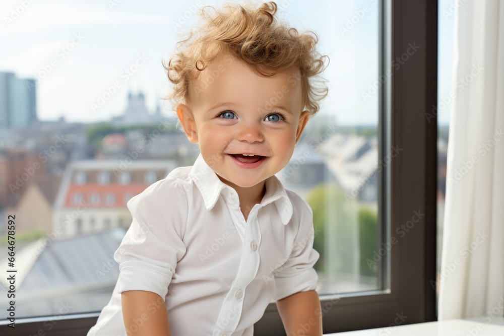 Happy smiling baby. Portrait with selective focus and copy space Happy smiling baby. Portrait with selective focus and copy space