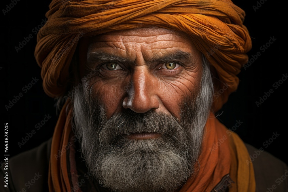 Afghan farmer. Portrait with selective focus and copy space
