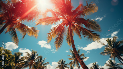 Tropical palm trees under blue sky UHD wallpaper Stock Photographic Image