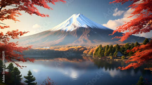 Mountain fuji with autumn leaves, Japan nature, spring photo