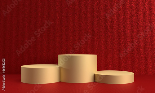 podium stand stage showcase golden yellow orange color circle cylinder round empty red pink orange color background wallpaper empty blank product advertisement award presentation show light display   