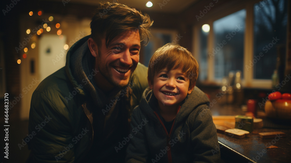 Spanish father hugging son UHD wallpaper Stock Photographic Image