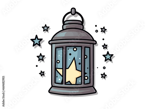 Wallpaper Mural Doodle Lantern with stars, cartoon sticker, sketch, vector, Illustration, minimalistic Torontodigital.ca