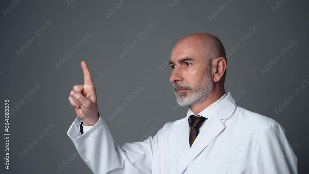 指さす白衣を着た外国人男性