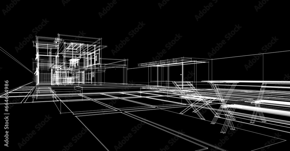 house building sketch architectural 3d illustration