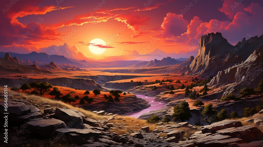 The dramatic play of light and shadow on the rocky cliffs of a fold mountain during sunset, with vibrant hues painting the sky.