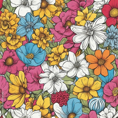 Padrão de flores coloridas desenhadas
