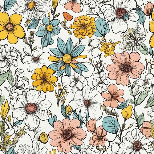 Padrão de flores coloridas desenhadas