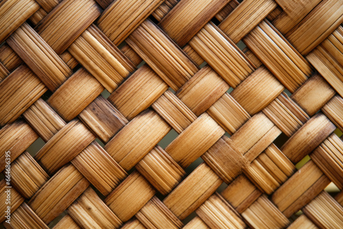 A Captivating Macro Close-Up Unfolds  Intricate Woven Patterns of Bamboo Matting Showcase the Beauty and Craftsmanship of Sustainable Interior Decor.