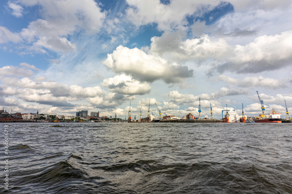 Hamburg city cityscape view in summer