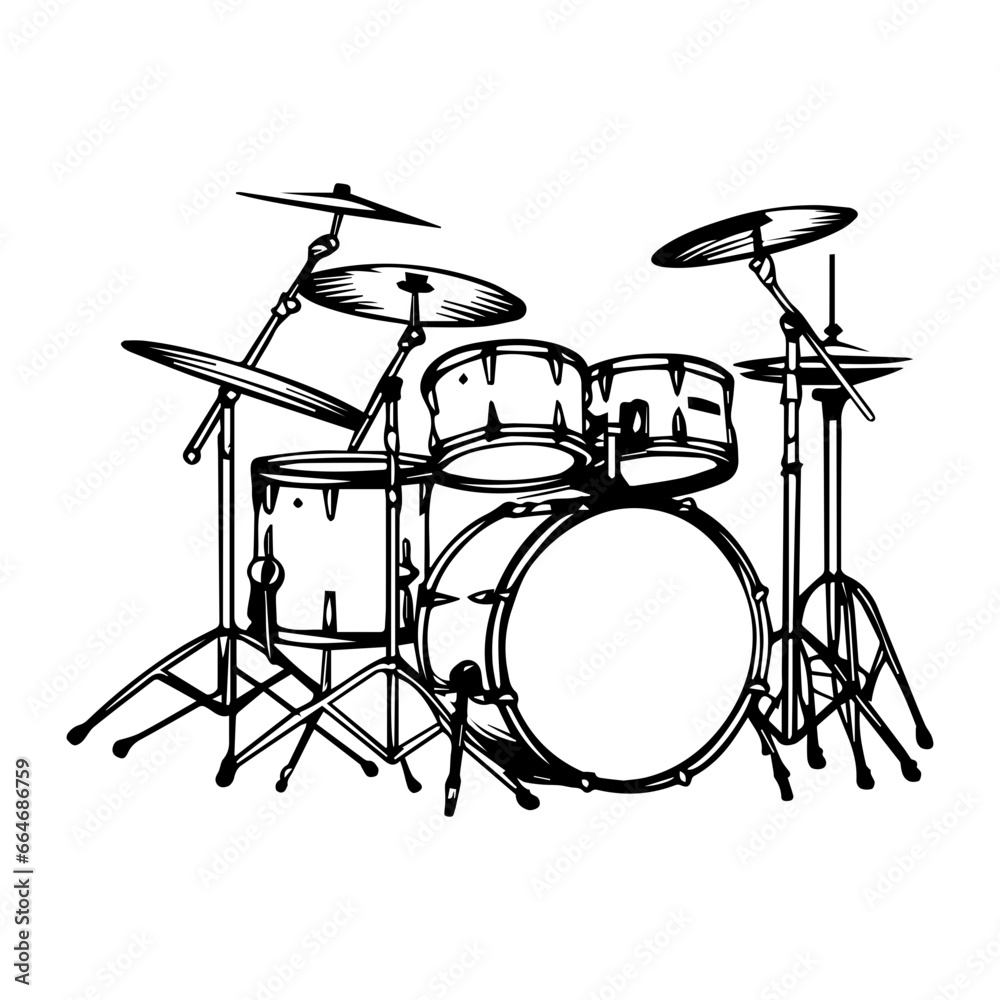 Drum vector. Vector illustration of a musical instrument, silhouette