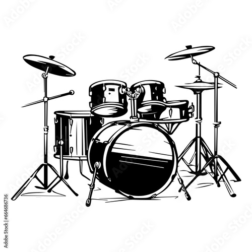 Drum vector. Vector illustration of a musical instrument, silhouette drum set vector isolated on white background. , Generative Ai.