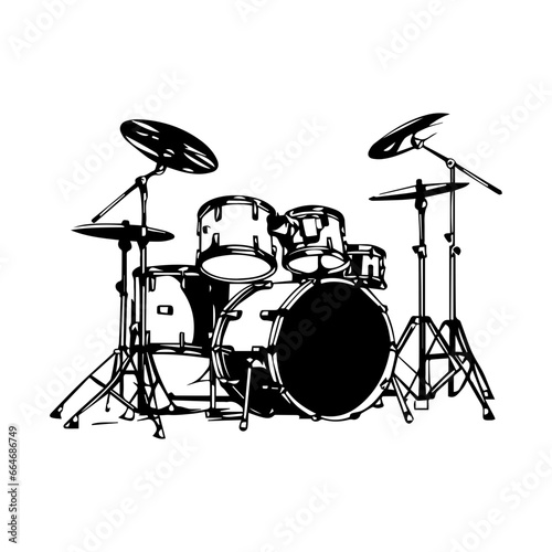 Drum vector. Vector illustration of a musical instrument, silhouette drum set vector isolated on white background. , Generative Ai.