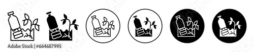 Soil pollusion icon symbol. Toxic waste dump in soil symbol. Soil with waste plastic line set. polluted soil by garbage outline sign.