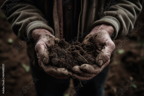 Male hands holding earth. Pride being a farmer