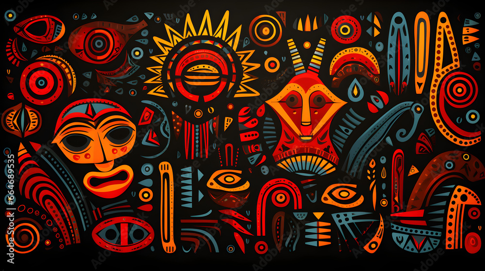 Intricate African Tribal Pattern Illustration, Vibrant Cultural Heritage