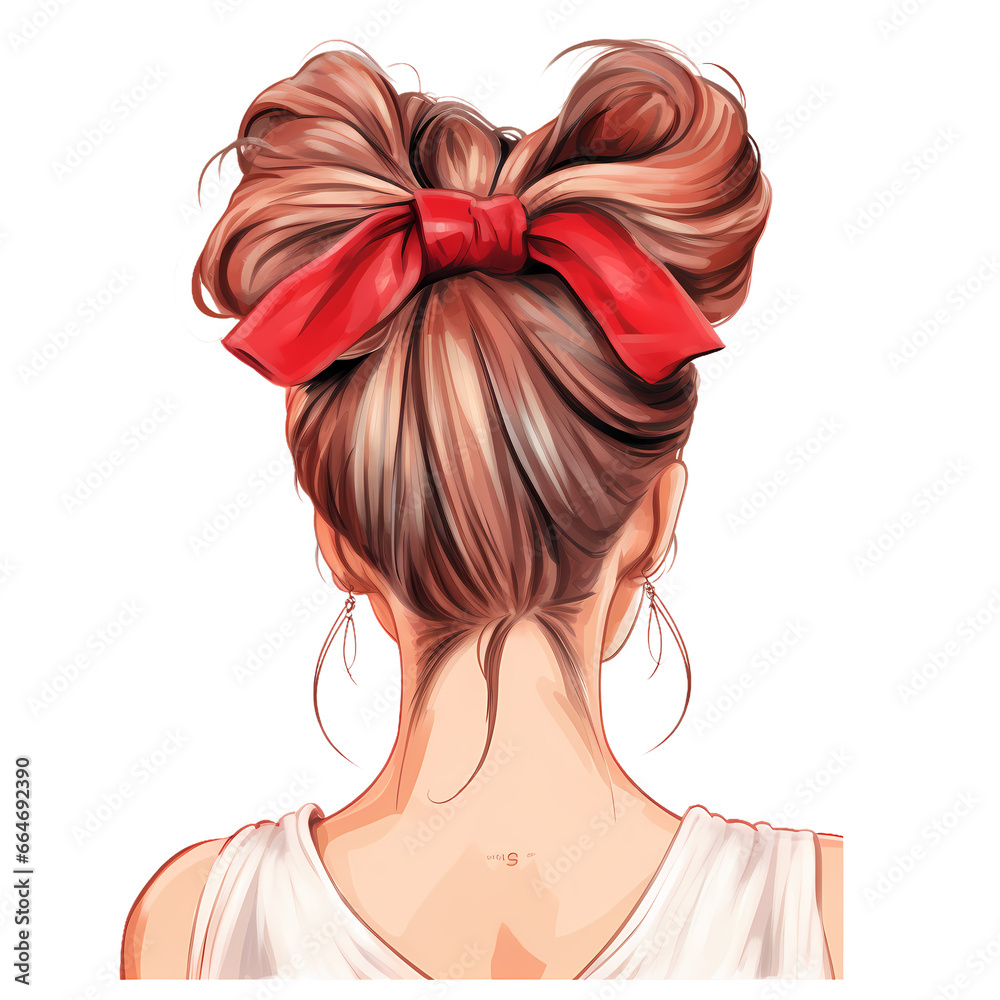 Naklejka premium Cute Woman Messy Bun Christmas Clipart Illustration