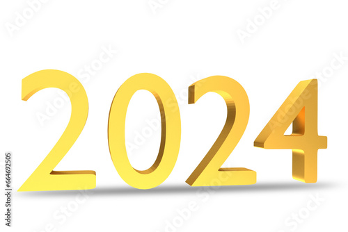 3d realistic text happy new year 2024 glossy gold and silver colors for Christmas and New Year holiday celebration elements 3d rendering concept