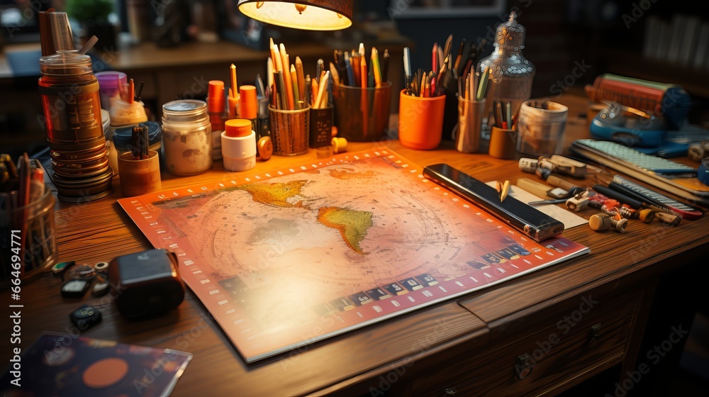 A school utensils on the desk. Generative AI. A school utensils on the desk. Generative AI.