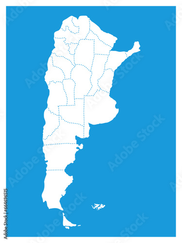 Mapa político de Argentina vectorial con provincias en color celeste editable