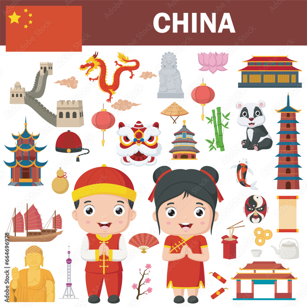 Fototapeta premium Set of China famous landmarks
