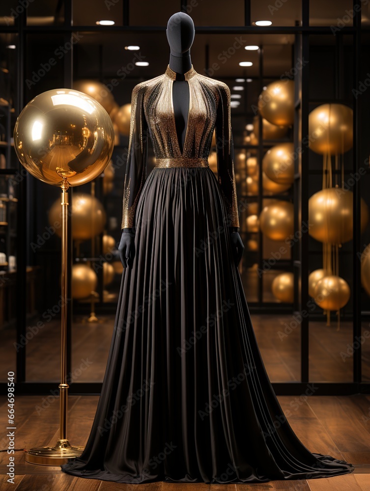 Naklejka premium A beautiful gown on a handless mannequin UHD wallpaper Stock Photographic Image