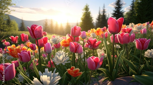 A field filled with colorful tulips in the style UHD wallpaper Stock Photographic Image