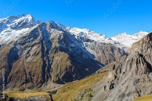 The trail around the desolated volcanic landscape on the trek to Elbrus, Russia