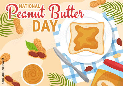 National Peanut Butter Day Vector Illustration on 24 January with Jar of Peanuts Butters for Poster or Banner in Flat Cartoon Background Design