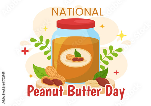 National Peanut Butter Day Vector Illustration on 24 January with Jar of Peanuts Butters for Poster or Banner in Flat Cartoon Background Design
