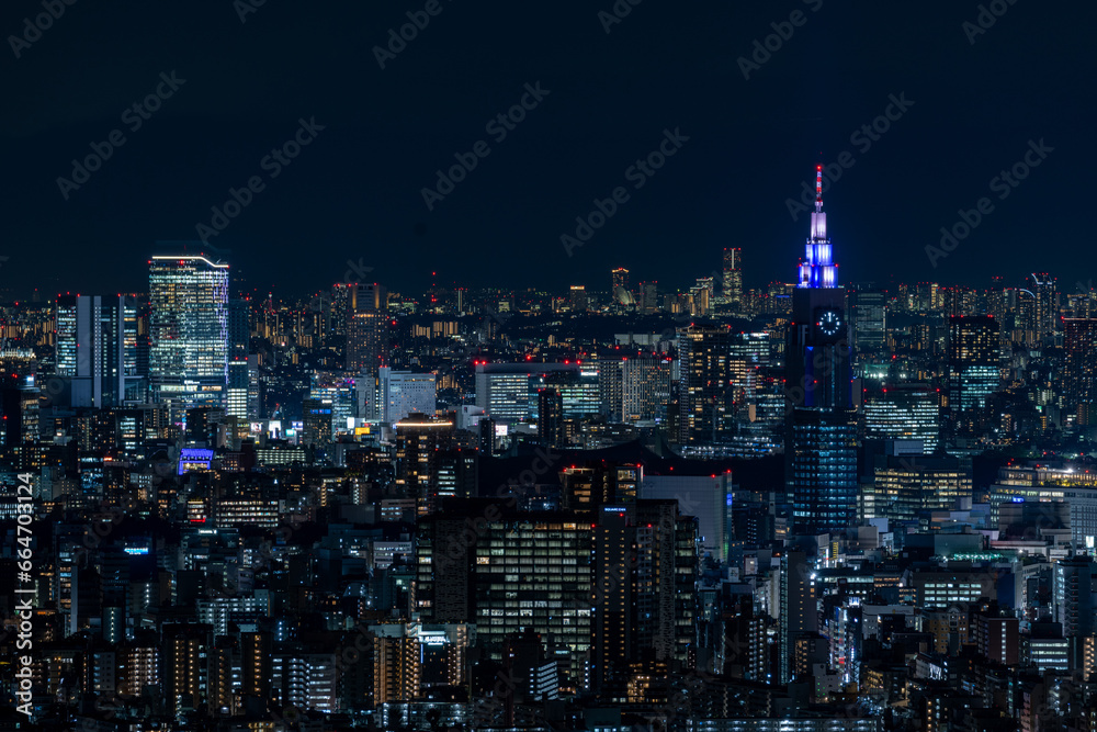 Tokyo Shinjuku and Yoyogi area high rise buildings at dusk.